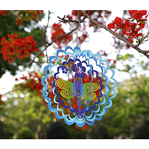 Hdnicezm Kinetic 3D Metal Dragonfly Wind Spinner Hanging Ornament Worth Gift For Home And Garden - 12Inch Dragonfly Mandala Kinetic Hanging Whirligigs Sun Catcher Windmills #TOP3