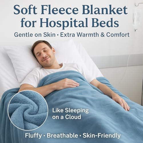 Image of Care Bed Sheets Set 4 Pcs - 36 inchx80 inch Fitted Sheet, Flat Sheet, Pillowcase & Blanket - Twin XL Hospital Style Sheets for Home or Adjustable Beds(Blue)