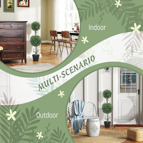 HOMCOM Artificial Plants Topiary Ball-Shaped Boxwood Trees in Pot Set of 2 Fake Plants for Home Indoor Outdoor Front Porch Decor, 36 Inch, Green - Image 5