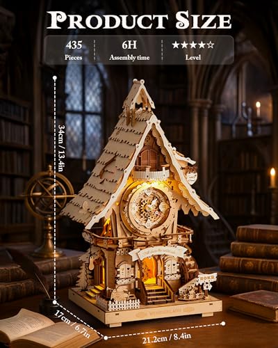 image for ROKR 3D Wooden Puzzles for Adults,Wooden Cuckoo Clock Model kit,435 Pi
