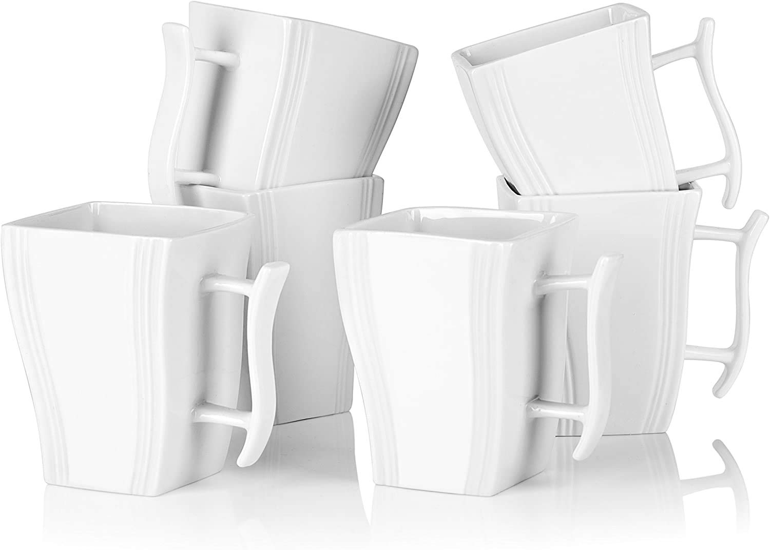 MALACASA, Flora Series Porcelain 6-Piece Coffee Cup Set Square 350 ml