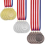 12 Pieces Award Medals 1st 2nd 3rd (Gold, Silver, Bronze) Metal Olympic Style Winner with Neck Ribbon, 2 Inches