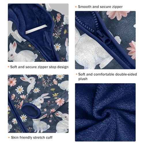 CHIFIGNO Cute Rabbit and Flowers Fleece Outerwear Jackets with Hood Toddler Boy Hoodie for Fall Winter Toddler Zip up Hoodie 5T3