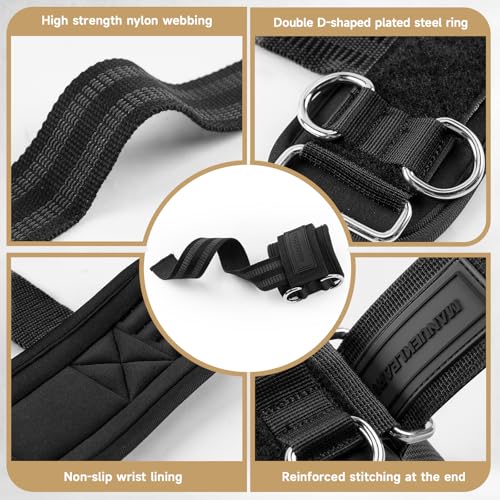 MANUEKLEAR Non-Slip Wrist Straps for Weightlifting Deadlifting, Gym Lifting Straps with D Rings for Cable Machine Workout, 10mm Neoprene Padded Weight lifting Wrist Wraps for Men Women (Black)