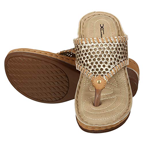 Image of XE Looks Women's Comfortable Orthopedic Slippers | Lightweight Wedge Heel with Elegant Gold Detailing | Cushioned Footbed Doctor Slippers For Girls & Women