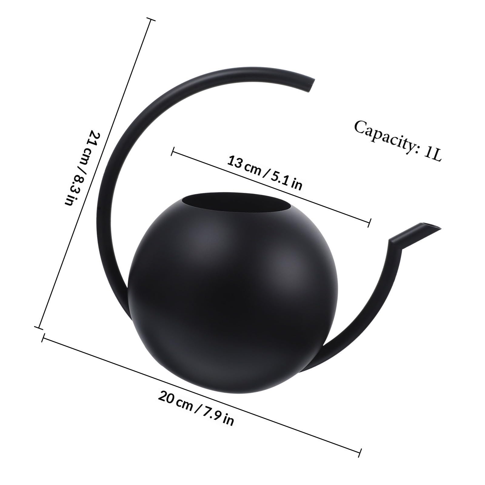 Yardwe Arrosoir en Acier Inoxydable Noir 1l Bec Fin et Poignée Ergonomique pour Arrosage Intérieur et Extérieur des Plantes Vertes