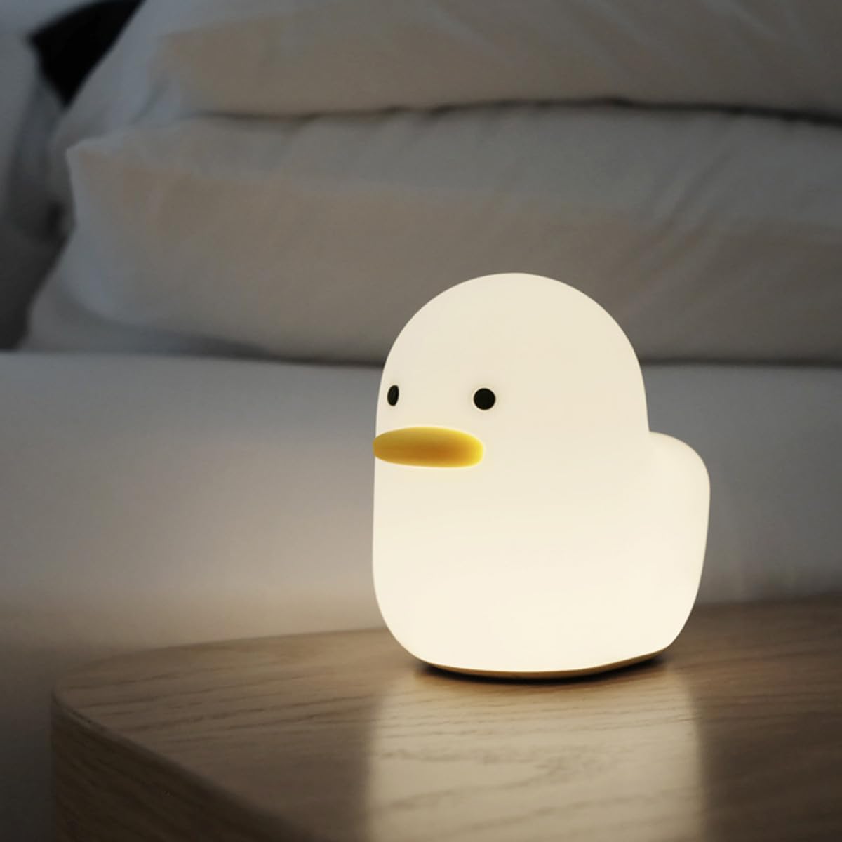 Lámpara de Noche Recargable USB de Silicona Color Claro, Luz Nocturna de Dibujos Animados Diseño de Pato, Luz Palmeada Suave para Dormitorio Infantil y Mesita de Noche, 3w