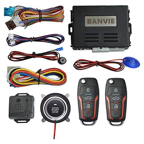 BANVIE ① Car Keyless Entry Security Alarm System + ② Remote Engine Starter + ③ Push to Start Stop Iginition Kit Button Cover