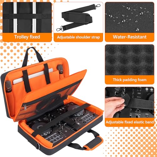 Image of Padded DJ Controller Case Compatible with DDJ FLX4 /DJ 400 /DDJ REV1, DJ Carrying Bag with 5-Pocket fits up to 15.6'' Laptop, Headphones, Cables, with Adjustable Shoulder Strap, 21.5 inchx11.8 inchx2.5 inch