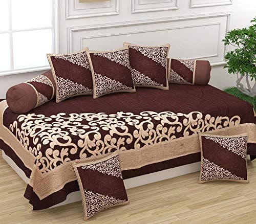 Diwan Set BedSheet Cushions Covers Bolsters Covers - 8 Pieces Set - Coffee-image-28