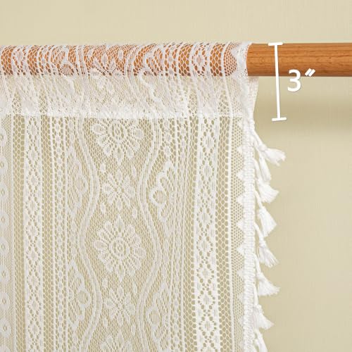 Image of MYSKY HOME White Lace Tier Curtains 24 Inch Length 2 Panels Kitchen Cafe Sheer Short Boho Half Country Rod Pocket Curtains for Small Windows Basement Bathroom, 34 inch Wide Each Panel