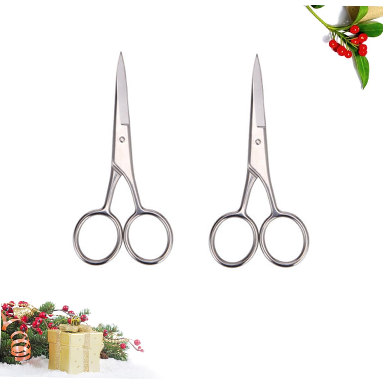 Didiseaon Professional Mustache Trimmer Scissors 2 Pcs Stainless Steel Beard Scissor Set Hair Cliers for Men for Barbershop Home Use Silver