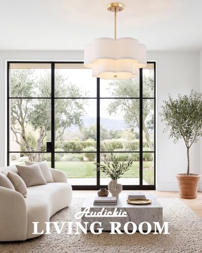 Image of 18 inch Gold Fabric Drum Chandelier, 3-Light Dining Room Light Fixture
