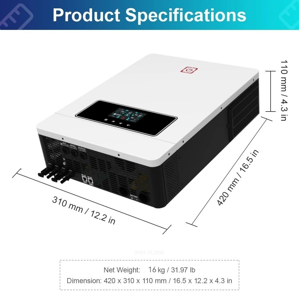 Transformador Inversor Solar Híbrido 12 V 24 V 48 V 220 V 500 V CC 160 A MPPT para Inversor Solar Onda Sinusoidal Pura 10.2 KW 8.2 KW 6.2 KW 4.2 KW 3 KW 1 KW(1KW 12V No WiFi)