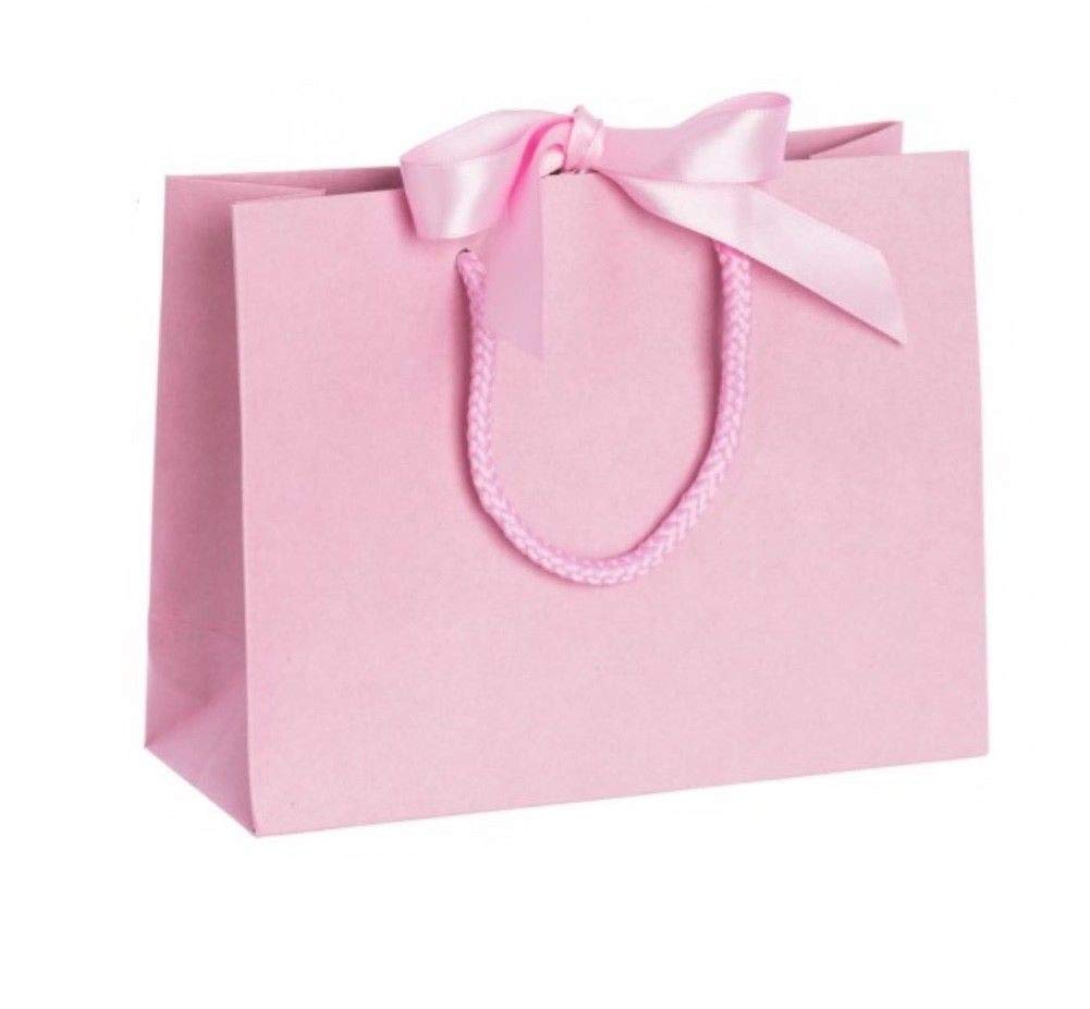 Luxury Boutique Gift Bag with Ribbon Tie & Rope Handles - Premium Recycled Paper - Perfect for Wedding Presents, Party Bags, Baby Shower (Baby Pink Small, 25 bags)