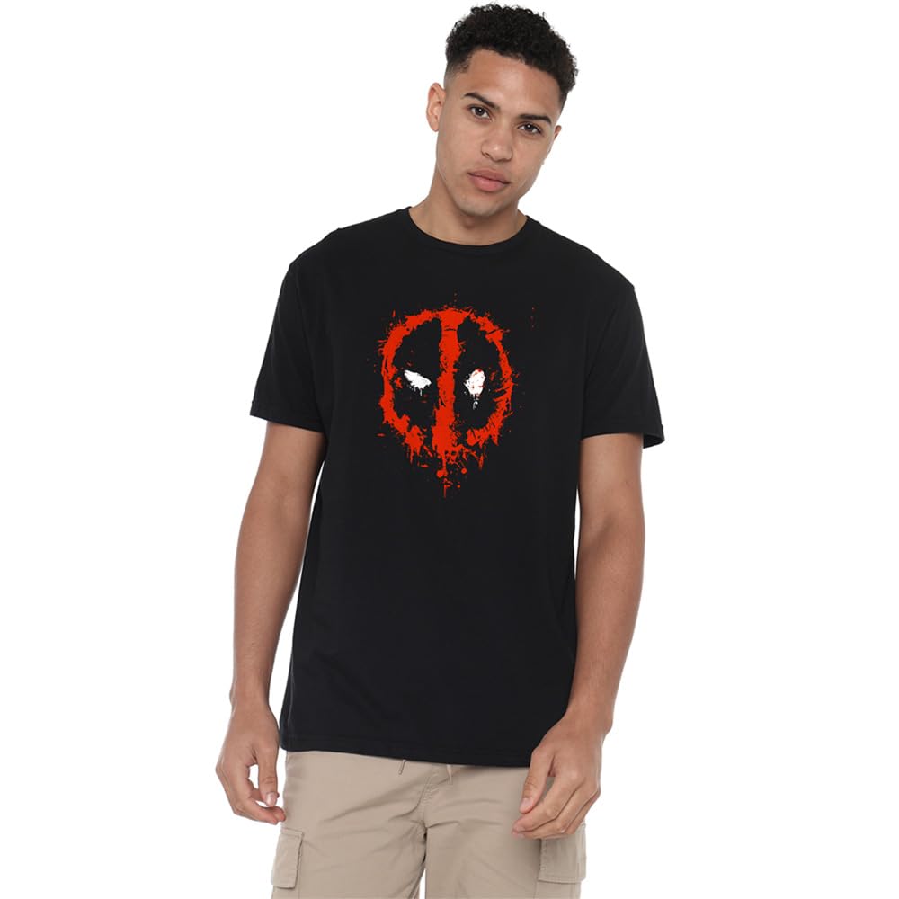 Marvel Men's Deadpool Paint Logo T Shirt, Black, XXL UK