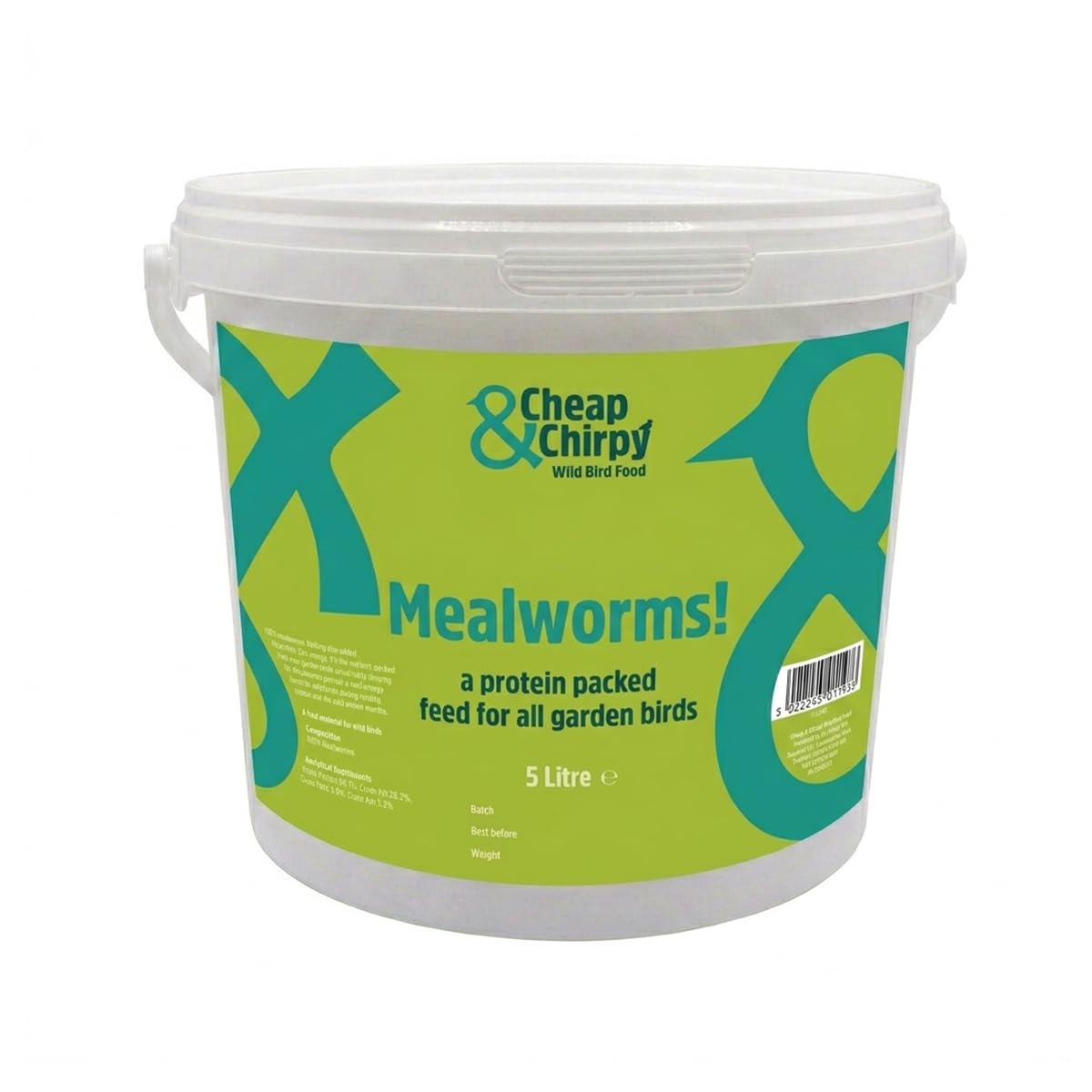 Cheap & Chirpy Dried Mealworms for Wild Birds - 5 Litre Tub - Meal Worms for Garden Birds - Squirrel & Hedgehog Food - Swan & Duck Feed (packaging may vary)