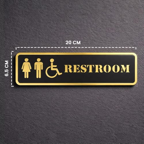 Image of Restroom Oval Acrylic Signage Sticker - Self-Adhesive Toilet Sign for Office, Hotel, Cafe, Restaurant, & Shop Black Gold Label for Glass & Smooth Surfaces