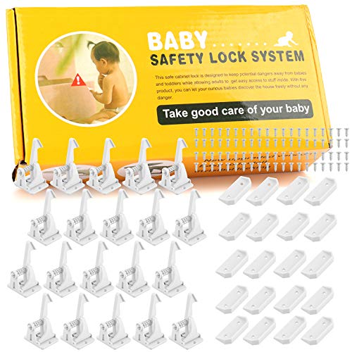 Kingrol 20 Pack Child Safety Cabinet Locks Latches, Kids Baby Proofing Cabinet and Drawer Locks, Cupboard Hidden Latch, Easy Adhesive, NO Tools Needed