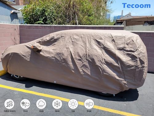 Image of Tecoom Thick Shell Super Breathable-Waterproof Windproof Snow Sun Rain UV Protective Outdoor All Weather SUV Car Cover Fit 191-205 inches SUV