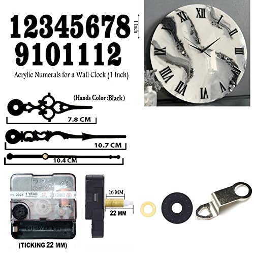 Image of 12 Pcs Arabic Mirrored Acrylic Numerals Movement Machine 22mm for Wood Resin Marble Clock Fancy Needles Pack 2 (Black D3)