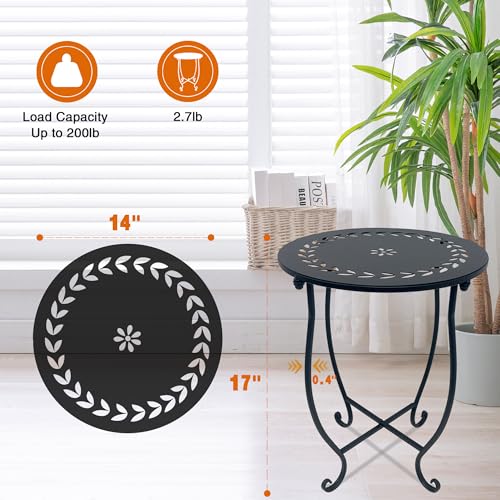 Aonagi BZHH-1P Round Side Table, 1 Pack 14 Inch Bedside Table For Living Room, Bedroom, Weather Resistant Black Metal Outdoor Side Table thumb #3