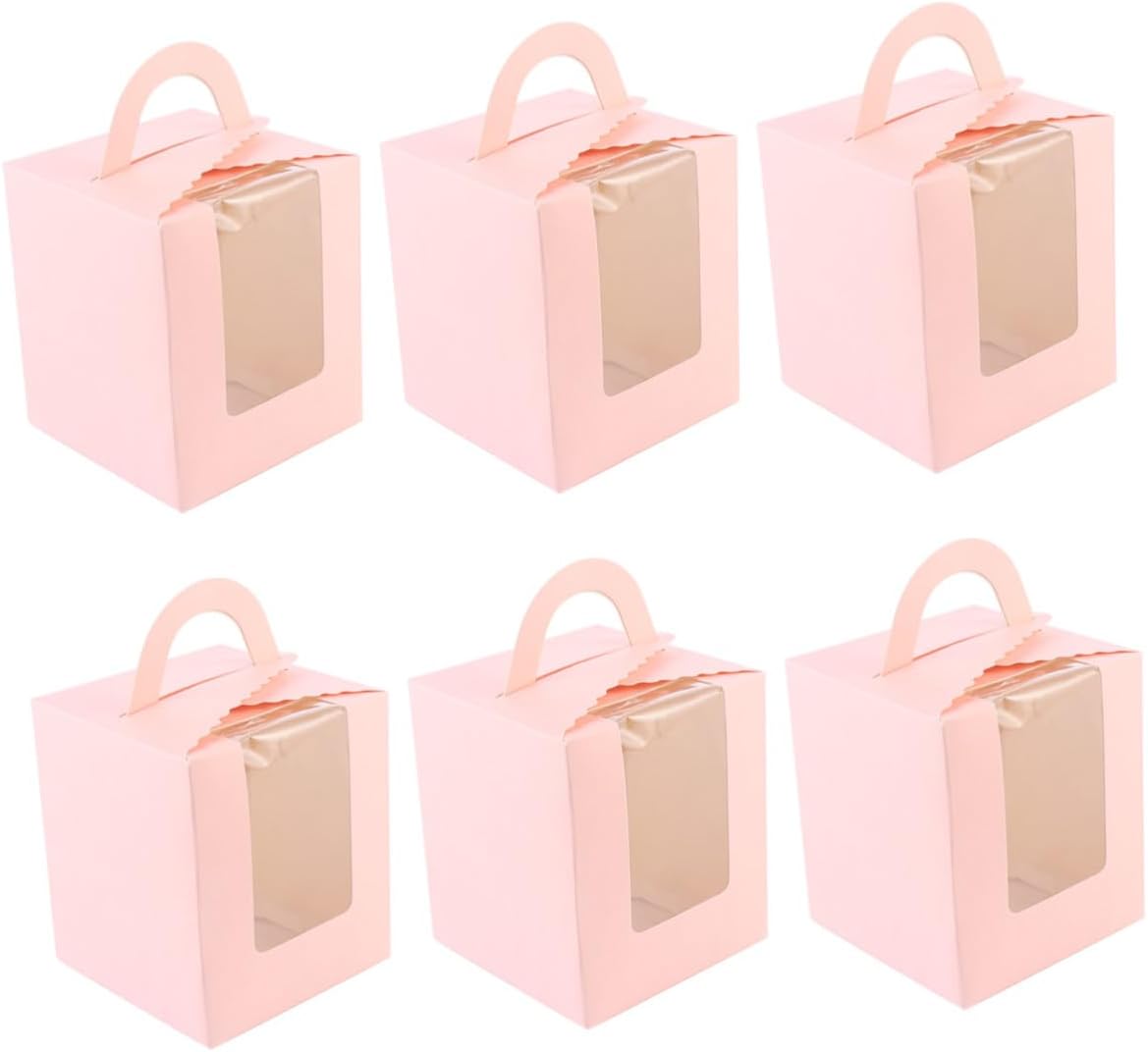 50pcs Pink Cupcake Boxes with Window Handle, Single Muffin Paper Cake Containers for Baking, Wedding, and Party Dessert Packaging