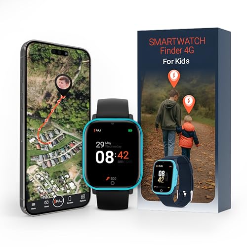 PAJ SMARTWATCH Finder 4G for Children - GPS Tracker, SOS Alarm, Camera, Voice Messages, UK & Europe wide Real-time Tracking, Waterproof, Security, Watch for Children - Blue
