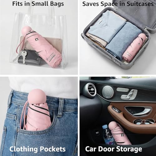 BAODINI Travel Essentials Mini Umbrella for Purse With Case Small Compact UV Sun Protection Lightweight Tiny Pocket Manual Open Close Umbrella for Women Kids and Men Fits Purse Backpack by BAODINI - Image 4