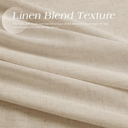 Image of Birch Beige Linen Curtains 84 Inches Long for Living Room Grommet Top Luxury Light Filtering Semi Sheer Curtain Modern Farmhouse Decor Elegant Coastal Sheer Drapes for Bedroom Office 52x84, 2 Panel