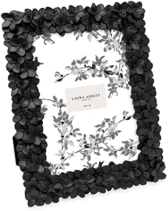 Laura Ashley 5x7 Black Flower Textured Hand-Crafted Resin Picture Frame w/Easel & Hook for Tabletop & Wall Display, Decorative Floral Design Home Décor, Photo Gallery, Art (5x7, Black)