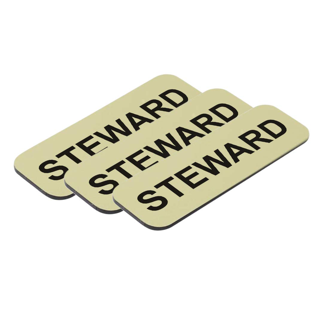 Steward 1 x 3" Name Tag, Brushed Gold (3 Pack)