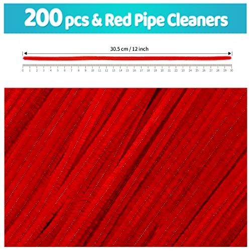 Image of IOOLEEM 200pcs Red Pipe Cleaners Bulk for Crafts | Chenille Stems for DIY Flower Making & Festival Decor & Party Projects, Pipe Cleaner Crafts, Art and Craft Supplies