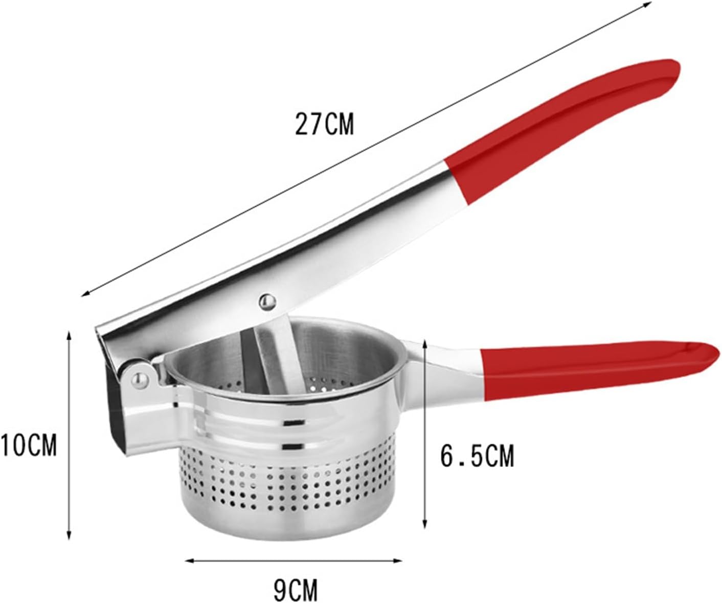 Ricer For Mashed Potatoes Potato Ricer Masher Stainless Steel-Metal Fruit Puree Vegetable Press For Mashed Potatoes Fishcake & Rosti-for Smooth & Tasty Mash Commercial & Home Use, 27cm, Red