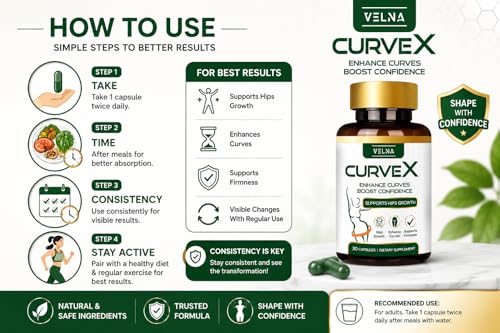 Image of Velna curvex ayurvedic herbal capsules for hips growth (pack of 3)