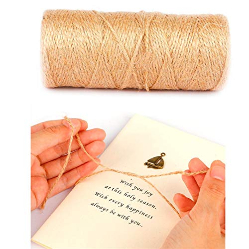 Zkenshan-Natural Jute Twine 100M Jute Twine Burlap String Hemp Rope Cords Thread for Party Wedding Gift Wrapping DIY Scrapbooking Florists Craft, Natural Jute Fiber