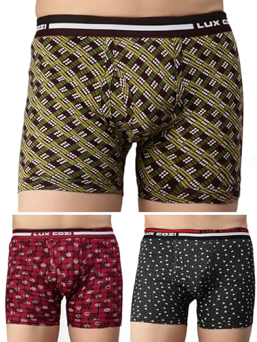 Image of Lux Cozi Men's Cotton Outer Elestic Long Printed Trunk | Prints May Vary | Pack of 3