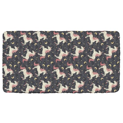 Portable Toddler Bed Sheet for Kids Unicorn and Moon in Dark Sky Travel Bed Fitted Sheet