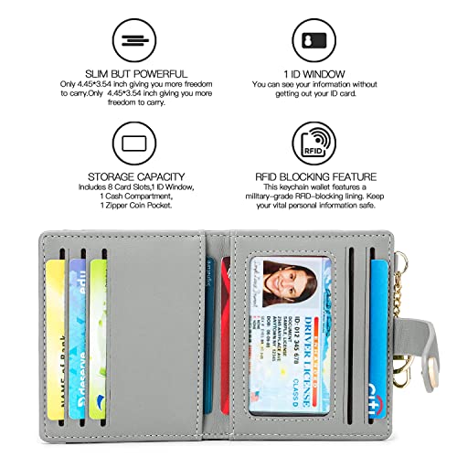 MUIIKOLA Slim Wallet,Geldbörse Damen Slim RFID-Blockierung,Leder Geldbörse Damen Klein,Kreditkartenhalter mit Schlüsselanhänger, Münzfach mit Reißverschluss – Bild 4