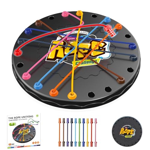 Brainy Knots Rope Challenge Spiel Seil-Entwirrungsspiel für Kinder und Erwachsene Logik Knobelspiel mit buntem Seilbrett Twisted Rope Puzzle Denkspiel Strategie Brettspiel für 2 bis 4 Spieler