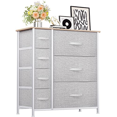 YITAHOME Dresser for Bedroom, 7 Drawers Fabric Dresser, Organizer Unit for Living Room, Hallway, Closets - Sturdy Steel Frame, Wooden Top & Easy Pull Fabric Bins Cool Ashen Grey 7-Drawer