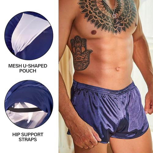 Mens C-string Satin Boxers Sexy Underwear Split Side Silk Boxer Shorts Night Pajama Bottoms4