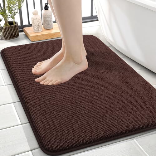 Image of OLANLY Thick Memory Foam Small Bathroom Rugs 24x16, Extra Soft Absorbent Bathroom Mat, Quick Dry Bath Mat, Non-Slip, Machine Washable Carpet for Bathroom, Tub and Shower, Home Decor Accessories, Brown