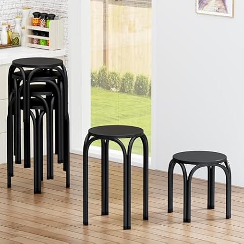 Yongchuang Backless Black Metal Short Stools Set of 6, Round Stackable Classroom Stools Portable Extra Seating for Kitchen Dining Room Living Room (4 Pack 18 inch Stools, 2 Pack 12 inch Stools) Cover