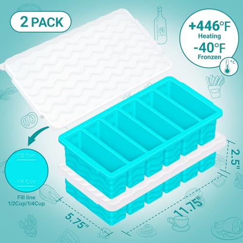 Image of 1 /2 Cup Silicone Freezer Molds with Lid, 2-Pack Silicone Freezer Trays for Soup, Sauce & Broth - Meal Prep Containers, Large Ice Cube Tray, Oven & Dishwasher Safe