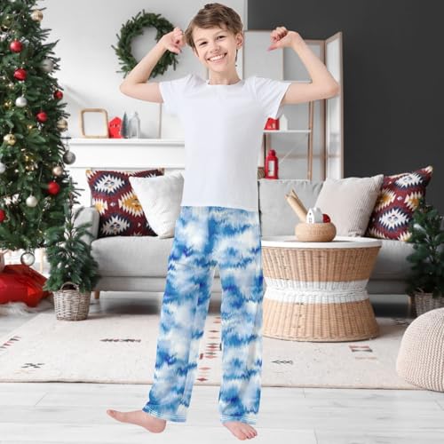 Boy's Pants Water Blue White Jogger Pants Elastic Waist Long Bottoms Trousers with Pockets 6-14 Years2