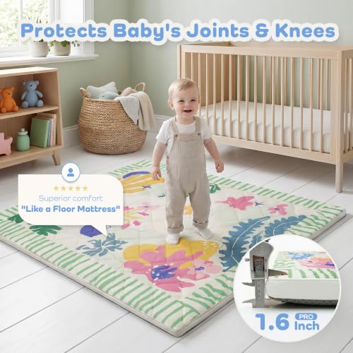 Image of 1.6 inch Thick Baby Play Mat, 50x50 Removable & Machine Washable Cover | Padded Memory Foam, Non-Slip Backing, 100% Baby-Safe Materials, Tummy Time Crawling, Outdoor, Bedroom, Living Room, Nursery