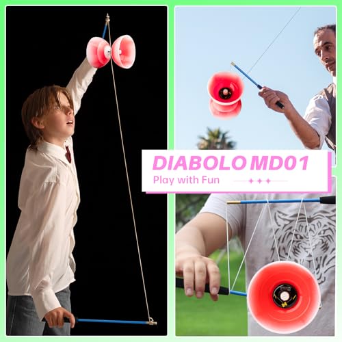 Image of MAGICYOYO Professional Diabolo Yoyo, Chinese Yoyo for Kids 8-12 & Adults, Professional Juggling Diabolo Toy with Sticks & String, Beginner to Advanced Circus Diablo Set for Outdoor Play (Red White)