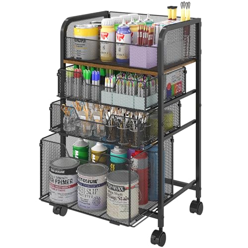 Image of 4-Tier Rolling Utility Cart with 3 Drawers-Craft Organizers and Storage with 360 Lockable Wheels,Art Supply Storage Organizer for Art Supplies, Store for Brushes & Paints & Artifacts Patent Pending