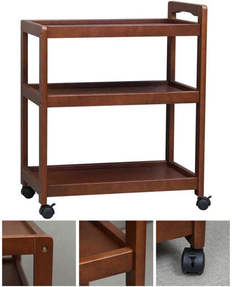 MFRELMNZG Carrito de Madera Maciza de 3 Niveles con Ruedas para Cocina, hogar, Hotel, Organizador con estantes para Vino y té, Comedor, baño, Garaje, Isla, Carrito, C, 1